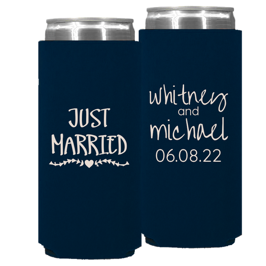 Wedding - Just Married Names And Date - Foam Slim Can 047