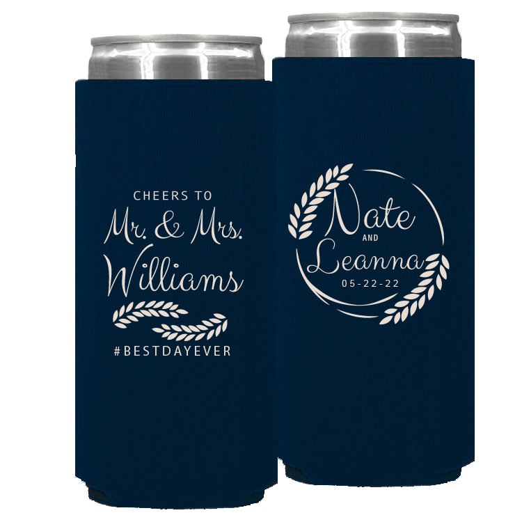 Wedding - Cheers To Mr & Mrs Leaves - Foam Slim Can 049