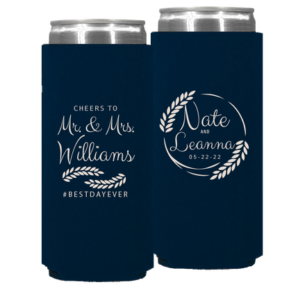 Wedding - Cheers To Mr & Mrs Leaves - Foam Slim Can 049