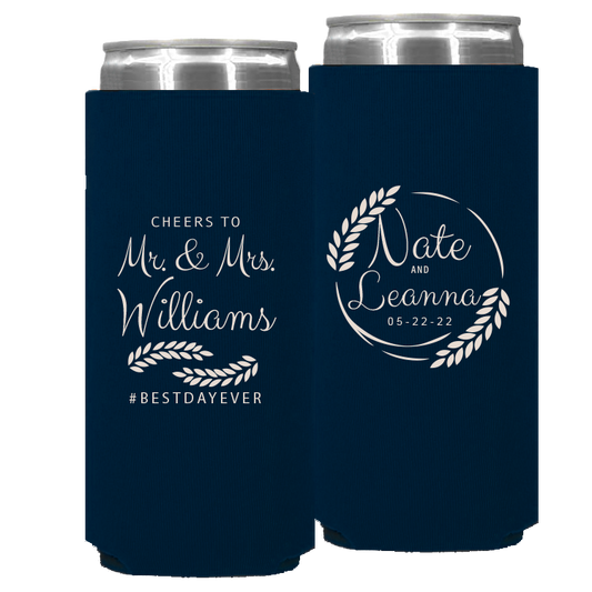 Wedding - Cheers To Mr & Mrs Leaves - Foam Slim Can 049