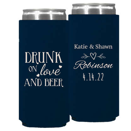 Wedding - Drunk On Love And Beer Heart Leaves - Foam Slim Can 058