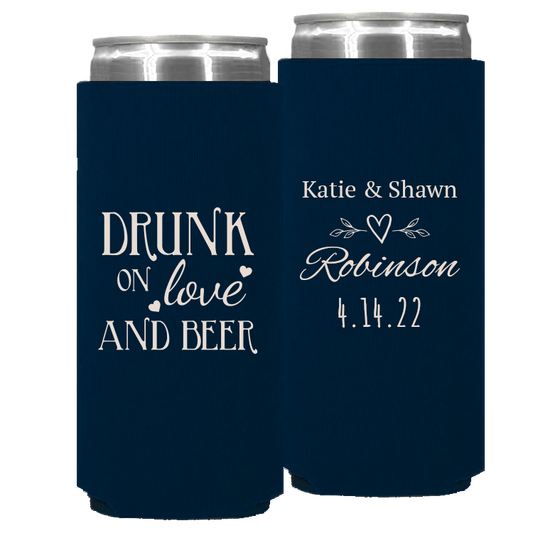 Wedding - Drunk On Love And Beer Heart Leaves - Foam Slim Can 058