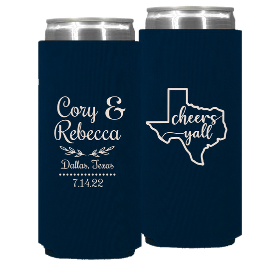 Wedding - Cheers Yall With Texas State - Foam Slim Can 079