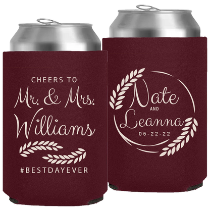 Wedding - Cheers To Mr & Mrs Leaves - Neoprene Can 049