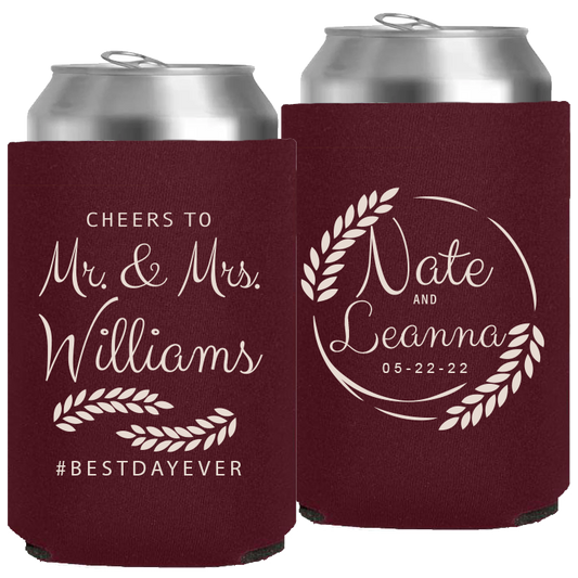 Wedding - Cheers To Mr & Mrs Leaves - Neoprene Can 049