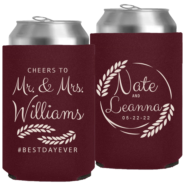 Wedding - Cheers To Mr & Mrs Leaves - Neoprene Can 049