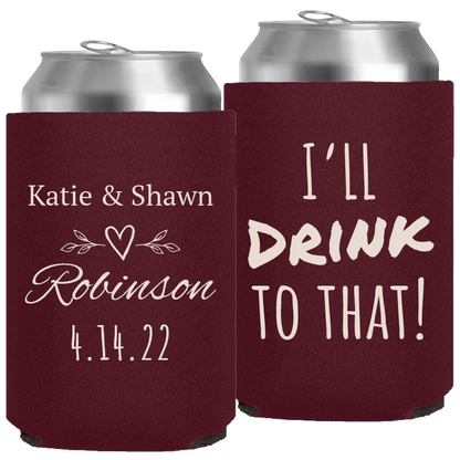 Wedding - I'll Drink To That (2) Leaves - Neoprene Can 052