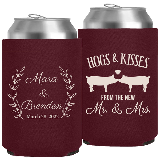 Wedding - Hogs & Kisses With Leaves - Neoprene Can 064