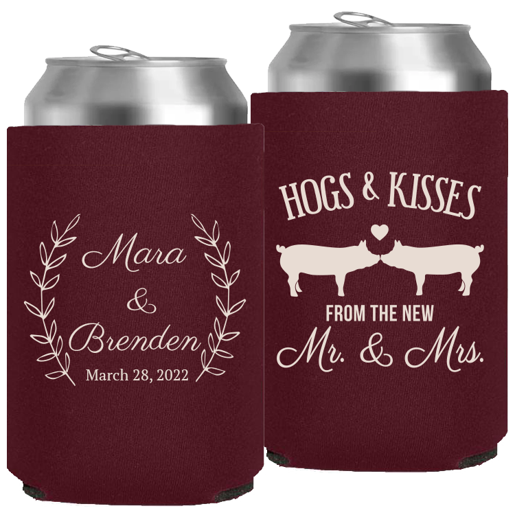 Wedding - Hogs & Kisses With Leaves - Neoprene Can 064