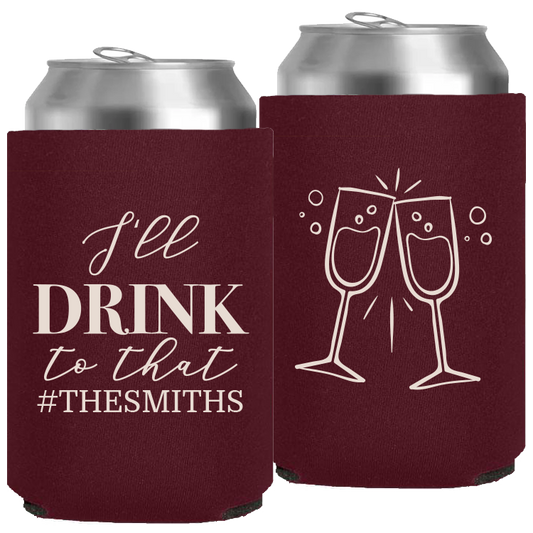 Wedding - I'll Drink To That Champagne Glasses - Neoprene Can 084