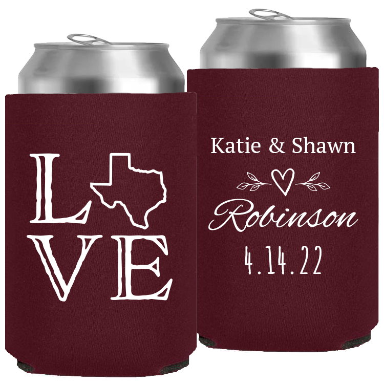 Wedding - Love With Texas State Names - Neoprene Can 094