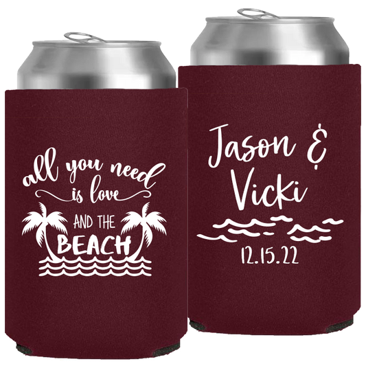 Wedding - All You Need Is Love And The Beach With Waves - Neoprene Can 095