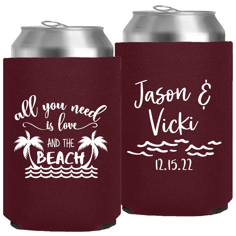 Wedding - All You Need Is Love And The Beach With Waves - Neoprene Can 095