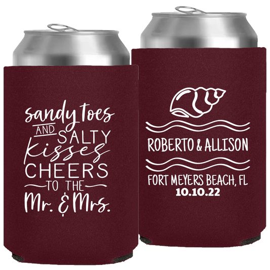 Wedding - Sandy Toes And Salty Kisses Cheers To The Mr & Mrs - Neoprene Can 096