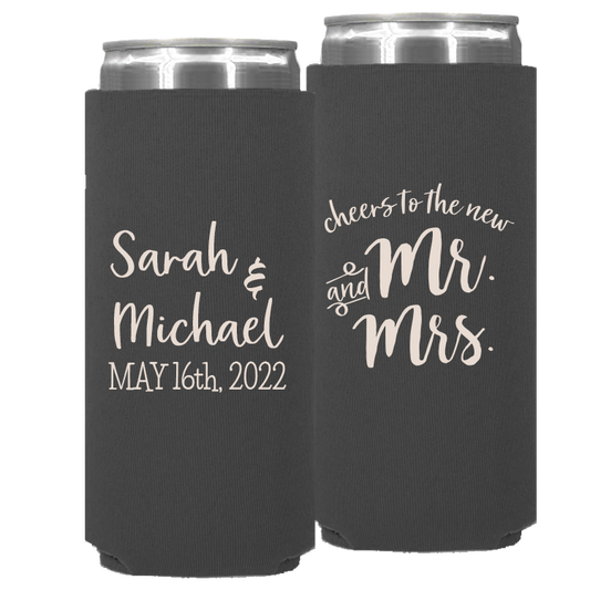 Wedding - Cheers To The New Mr & And Mrs - Neoprene Slim Can 030