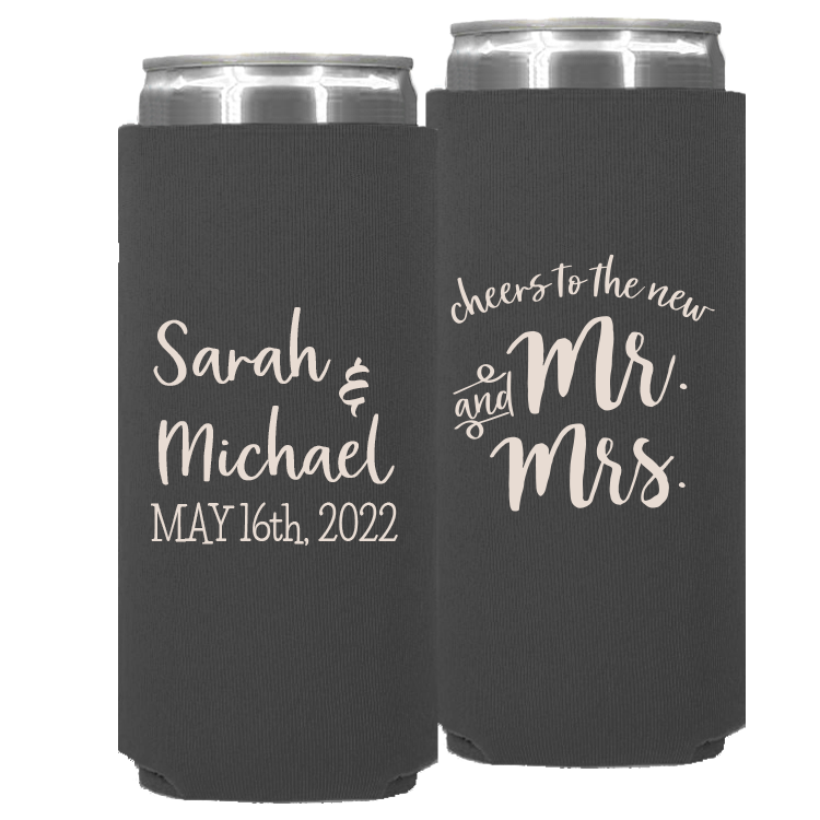 Wedding - Cheers To The New Mr & And Mrs - Neoprene Slim Can 030