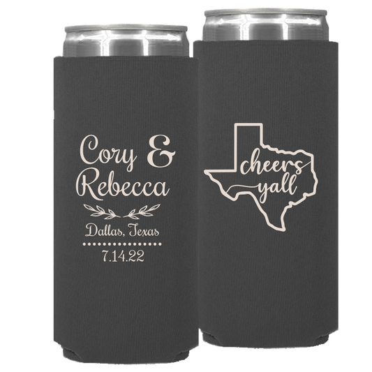 Wedding - Cheers Yall With Texas State - Neoprene Slim Can 079