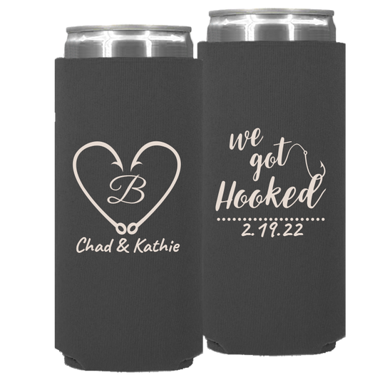 Wedding 003 - We Got Hooked Heart - Neoprene Slim Can