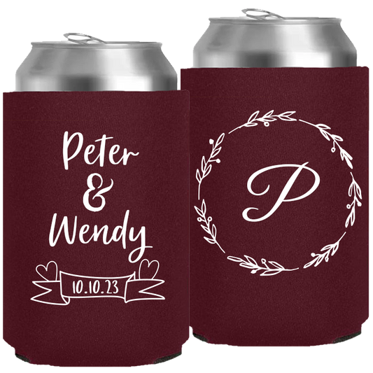 Wedding - Last Name Initial With Wreath - Neoprene Can 101