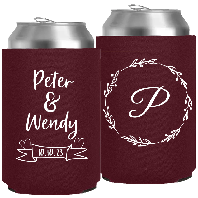 Wedding - Last Name Initial With Wreath - Neoprene Can 101