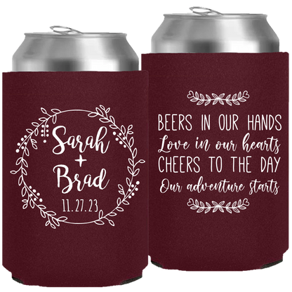 Wedding - Beers In Our Hands Love In Our Hearts Circle Wreath - Neoprene Can 107