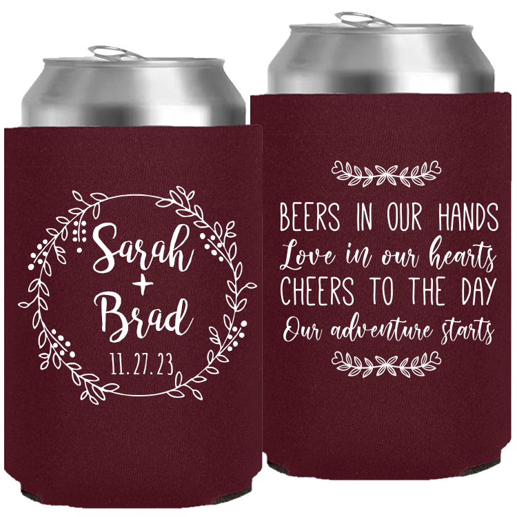 Wedding - Beers In Our Hands Love In Our Hearts Circle Wreath - Neoprene Can 107
