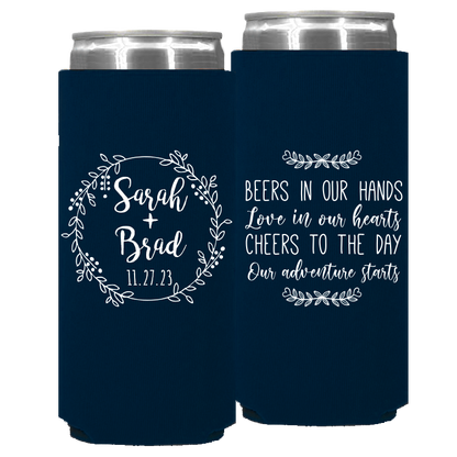 Wedding - Beers In Our Hands Love In Our Hearts Circle Wreath - Foam Slim Can 107