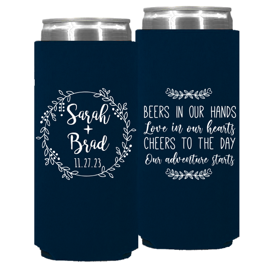 Wedding - Beers In Our Hands Love In Our Hearts Circle Wreath - Foam Slim Can 107