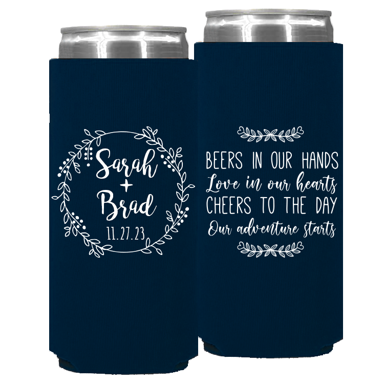 Wedding - Beers In Our Hands Love In Our Hearts Circle Wreath - Foam Slim Can 107