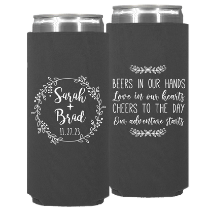 Wedding - Beers In Our Hands Love In Our Hearts Circle Wreath - Neoprene Slim Can 107