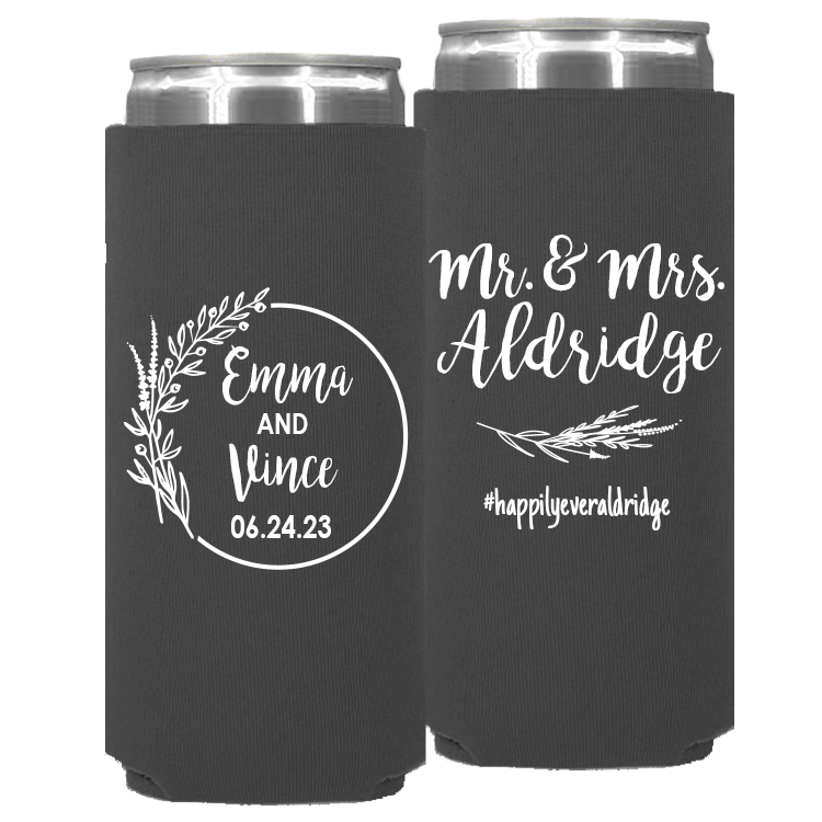 Wedding - Mr & Mrs Last Name And Leaves - Neoprene Slim Can 110