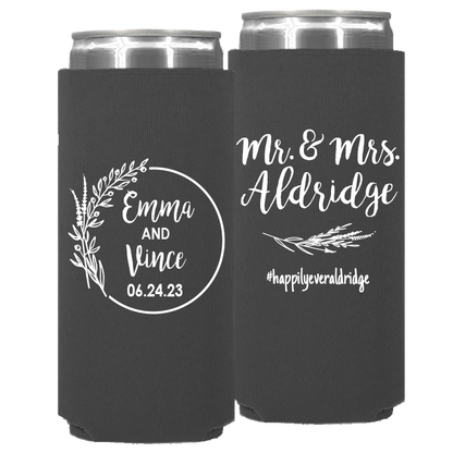 Wedding - Mr & Mrs Last Name And Leaves - Neoprene Slim Can 110