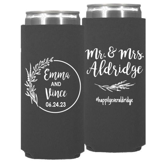 Wedding - Mr & Mrs Last Name And Leaves - Neoprene Slim Can 110