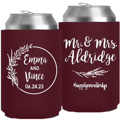 Wedding - Mr & Mrs Last Name And Leaves - Neoprene Can 110