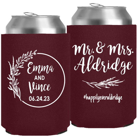 Wedding - Mr & Mrs Last Name And Leaves - Neoprene Can 110