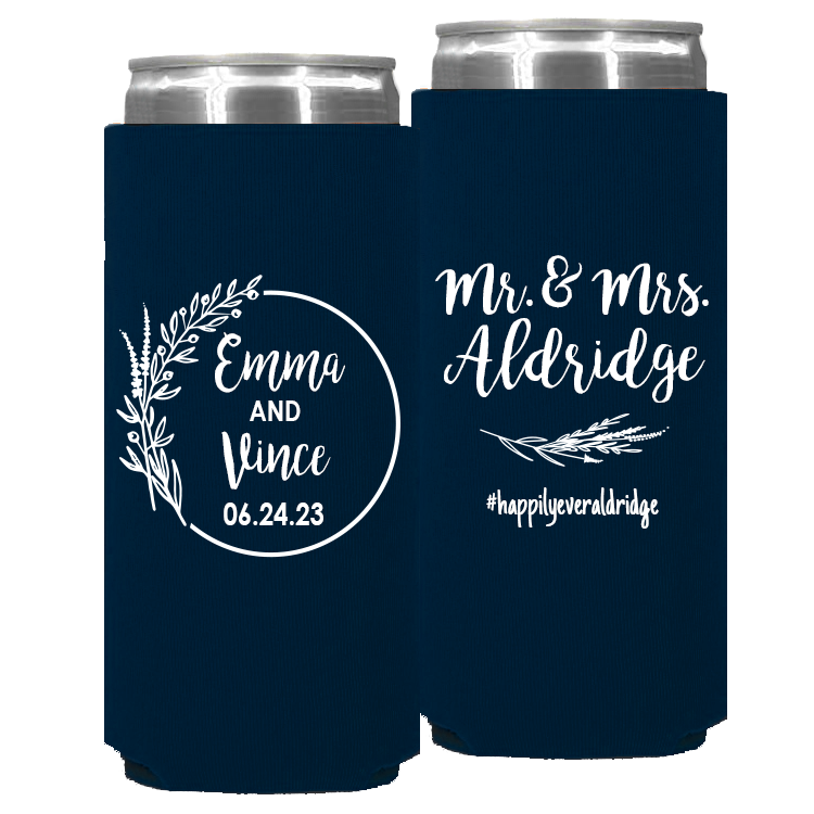 Wedding - Mr & Mrs Last Name And Leaves - Foam Slim Can 110