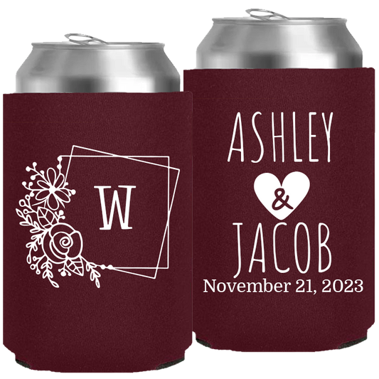 Wedding - Last Name Initial With Box And Flowers - Neoprene Can 112