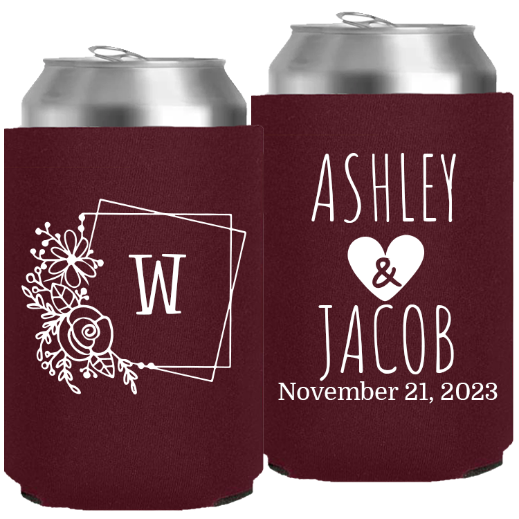 Wedding - Last Name Initial With Box And Flowers - Neoprene Can 112