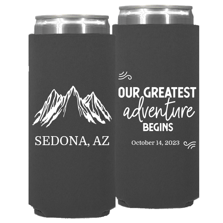 Wedding - Our Greatest Adventure Begins Mountains - Neoprene Slim Can 113