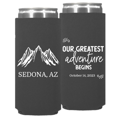 Wedding - Our Greatest Adventure Begins Mountains - Neoprene Slim Can 113