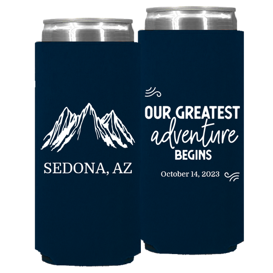 Wedding - Our Greatest Adventure Begins Mountains - Foam Slim Can 113