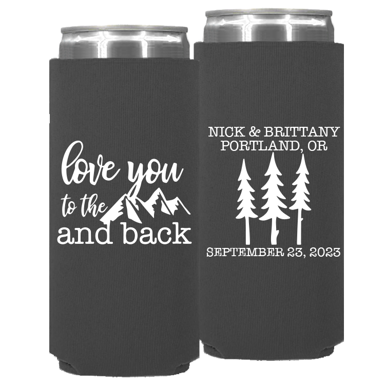 Wedding - Love You To The Moon & Back Trees - Neoprene Slim Can 116