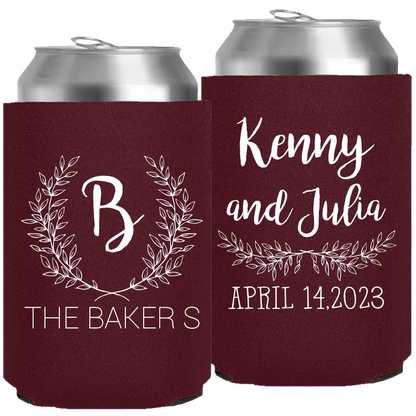 Wedding - Last Name Initial With Leaves - Neoprene Can 147