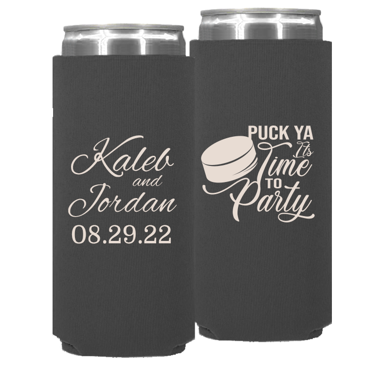 Wedding 019 - Puck Ya It's Time To Party - Neoprene Slim Can