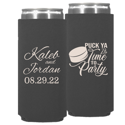 Wedding 019 - Puck Ya It's Time To Party - Neoprene Slim Can