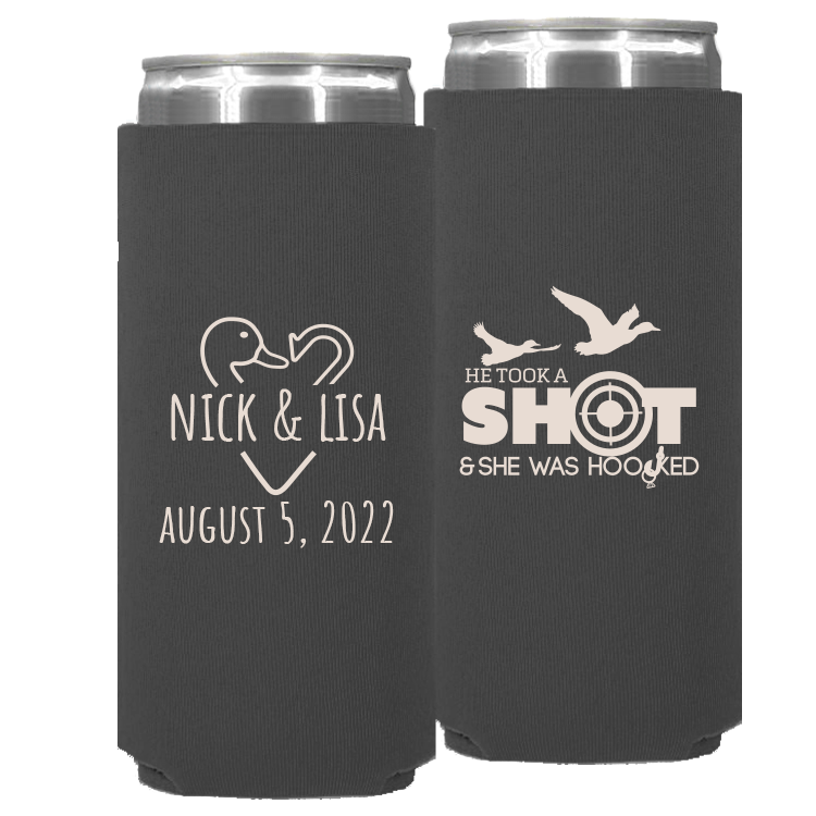 Wedding 022 - He Took A Shot & She Was Hooked - Neoprene Slim Can