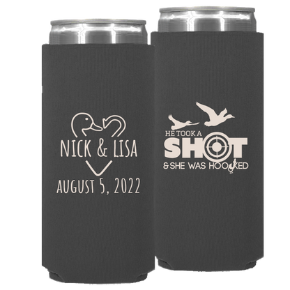 Wedding 022 - He Took A Shot & She Was Hooked - Neoprene Slim Can