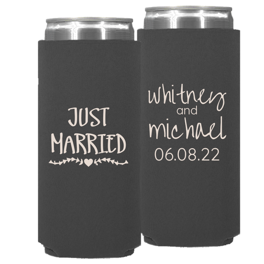 Wedding - Just Married Names And Date - Neoprene Slim Can 047