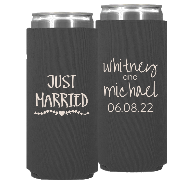 Wedding - Just Married Names And Date - Neoprene Slim Can 047