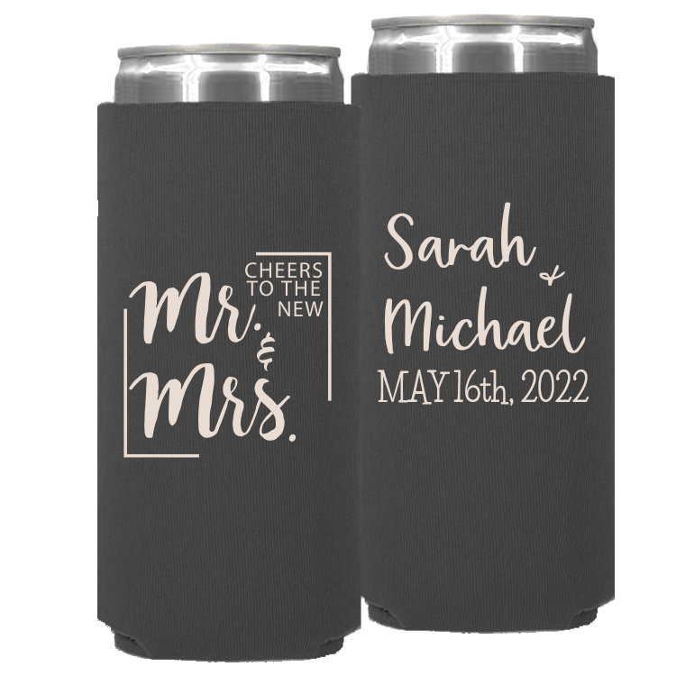 Wedding - Cheers To The New Mr & Mrs - Neoprene Slim Can 057